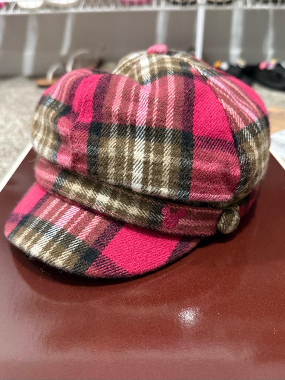 Disney Parks Y2K New Pink and Brown Plaid News Boy Hat